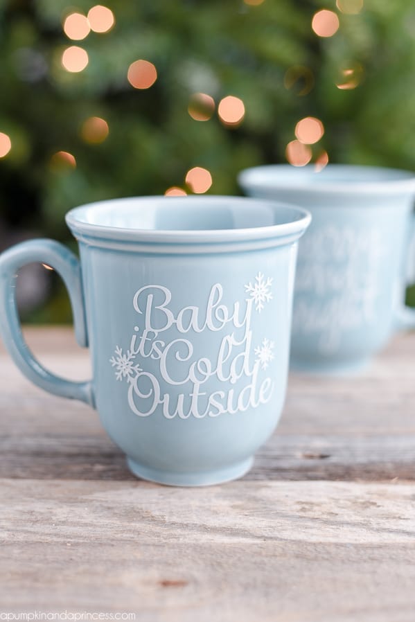 White and Blue Coffee Mugs - Christmas Decorations