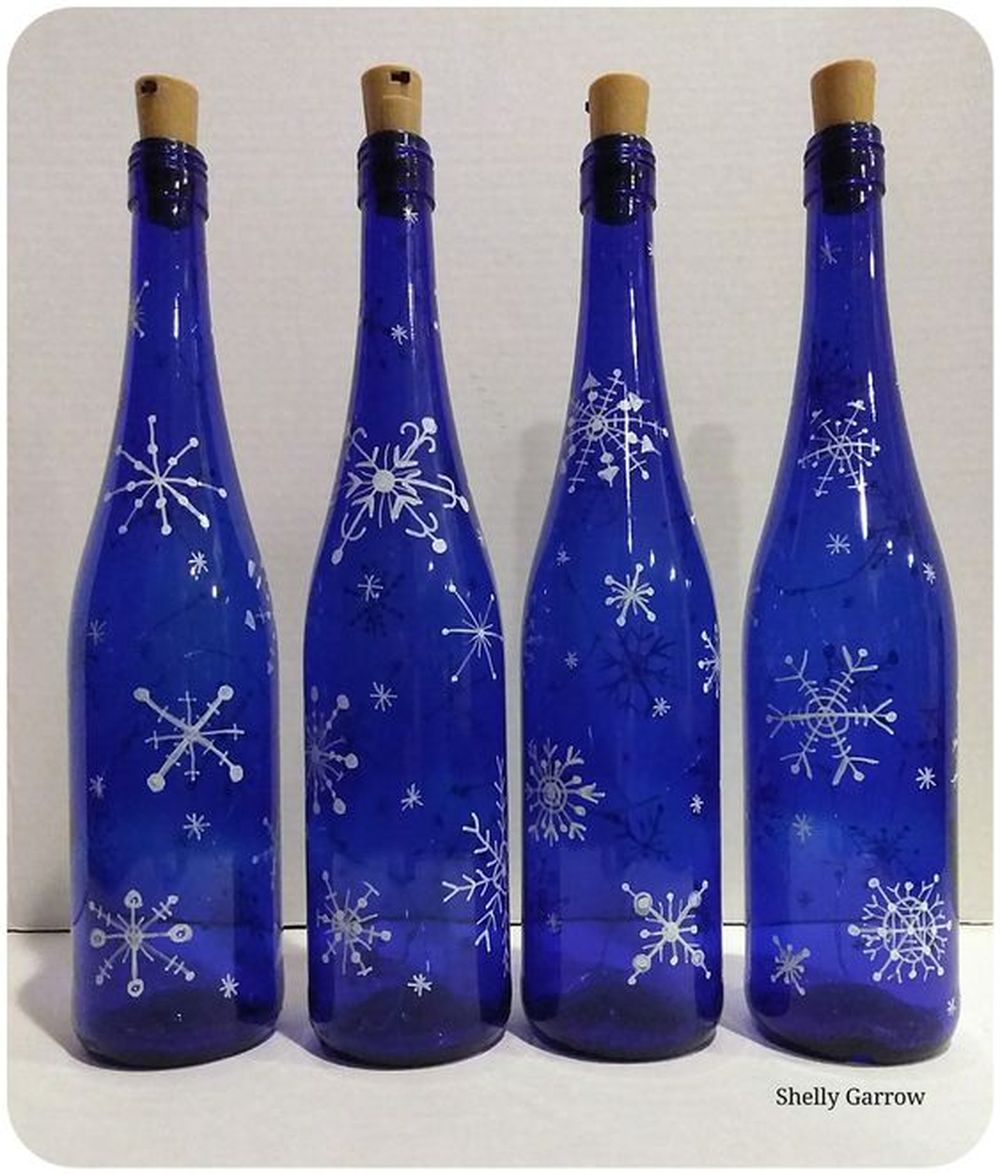 Snowflake wine bottles blue christmas table decorations