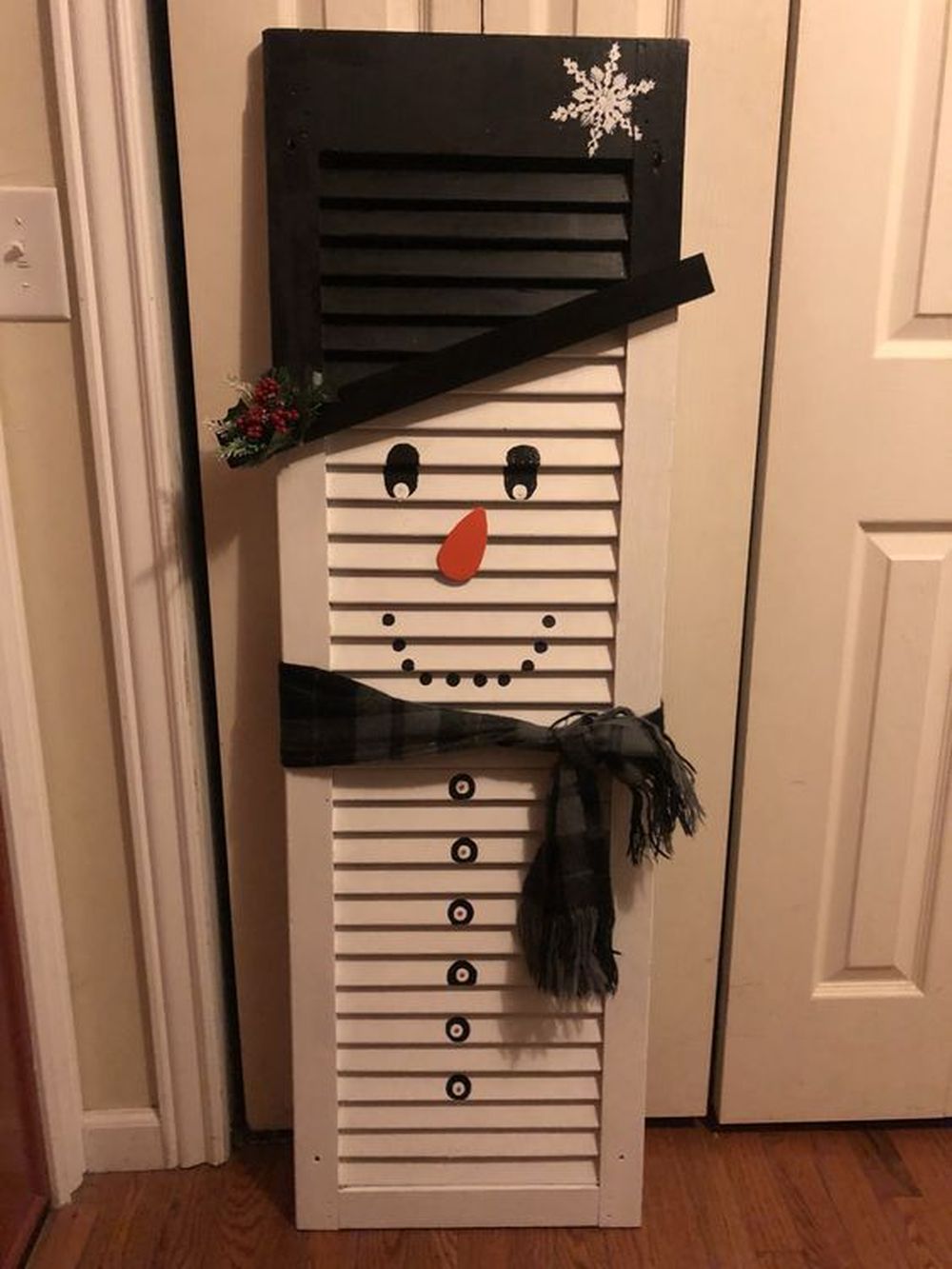 Snowman shutter front porch christmas decorations