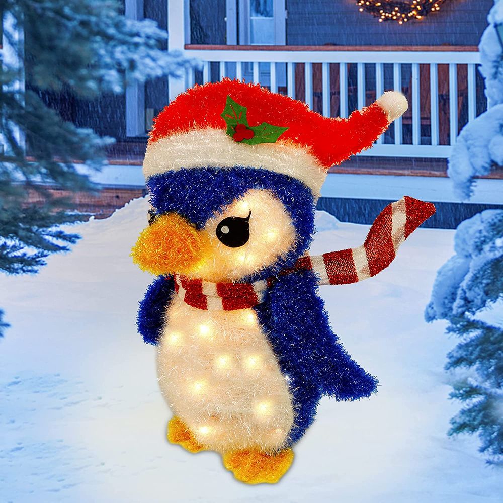 Twinkle star lighted christmas tinsel penguin lawn decoration