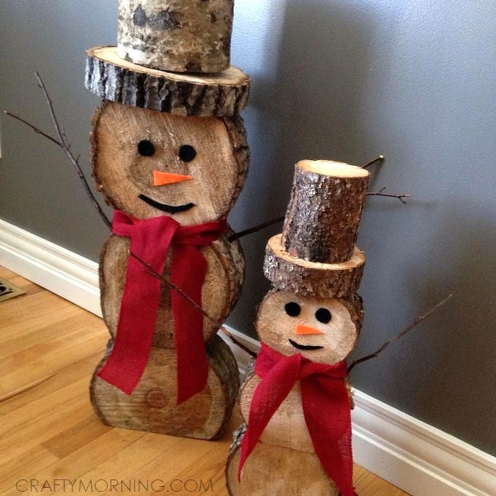Wood log snowmen christmas yard decorations
