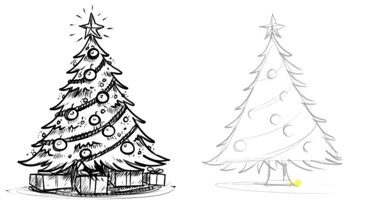 How to draw a realistic christmas tree