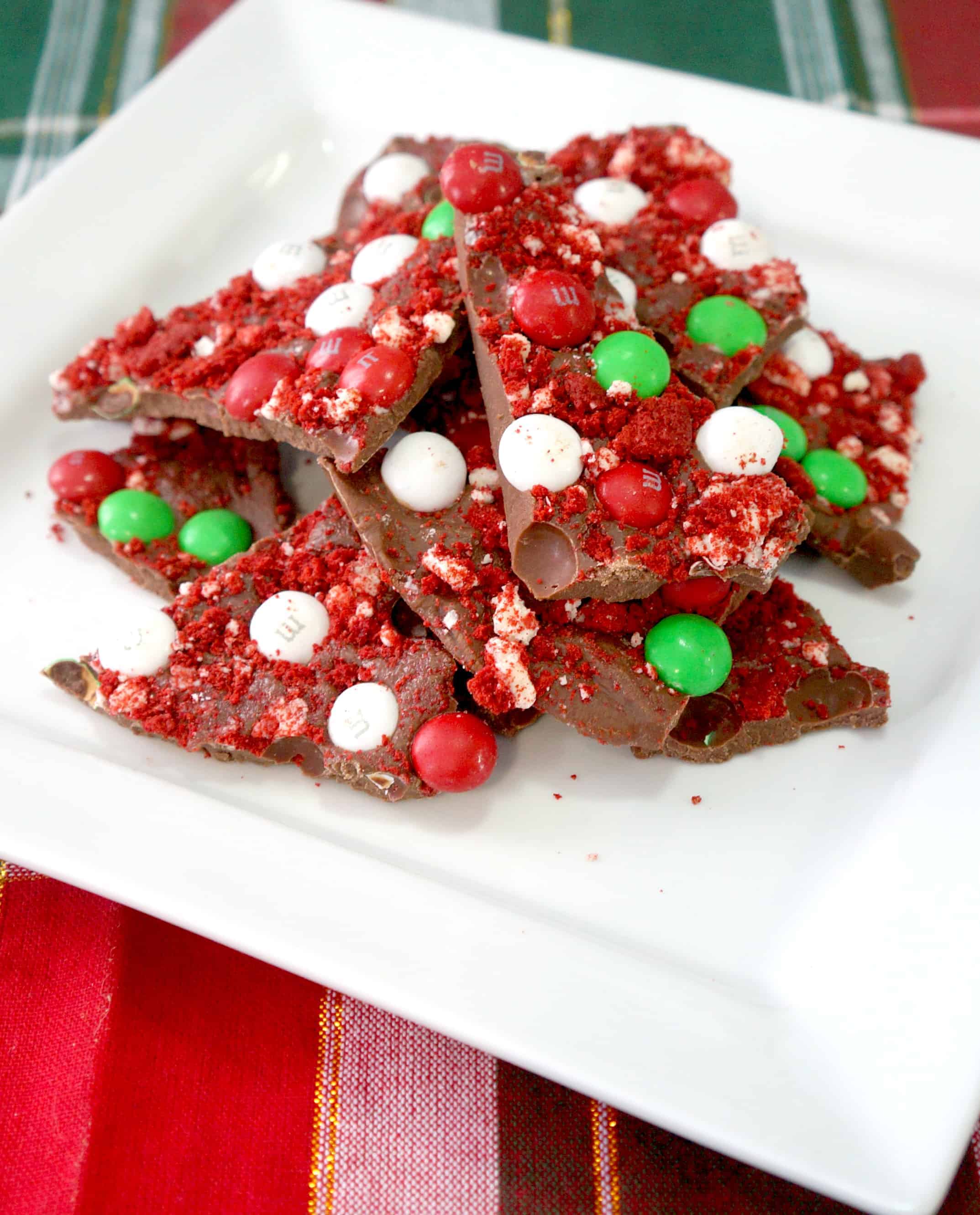 Mandm and red velvet cookie bark