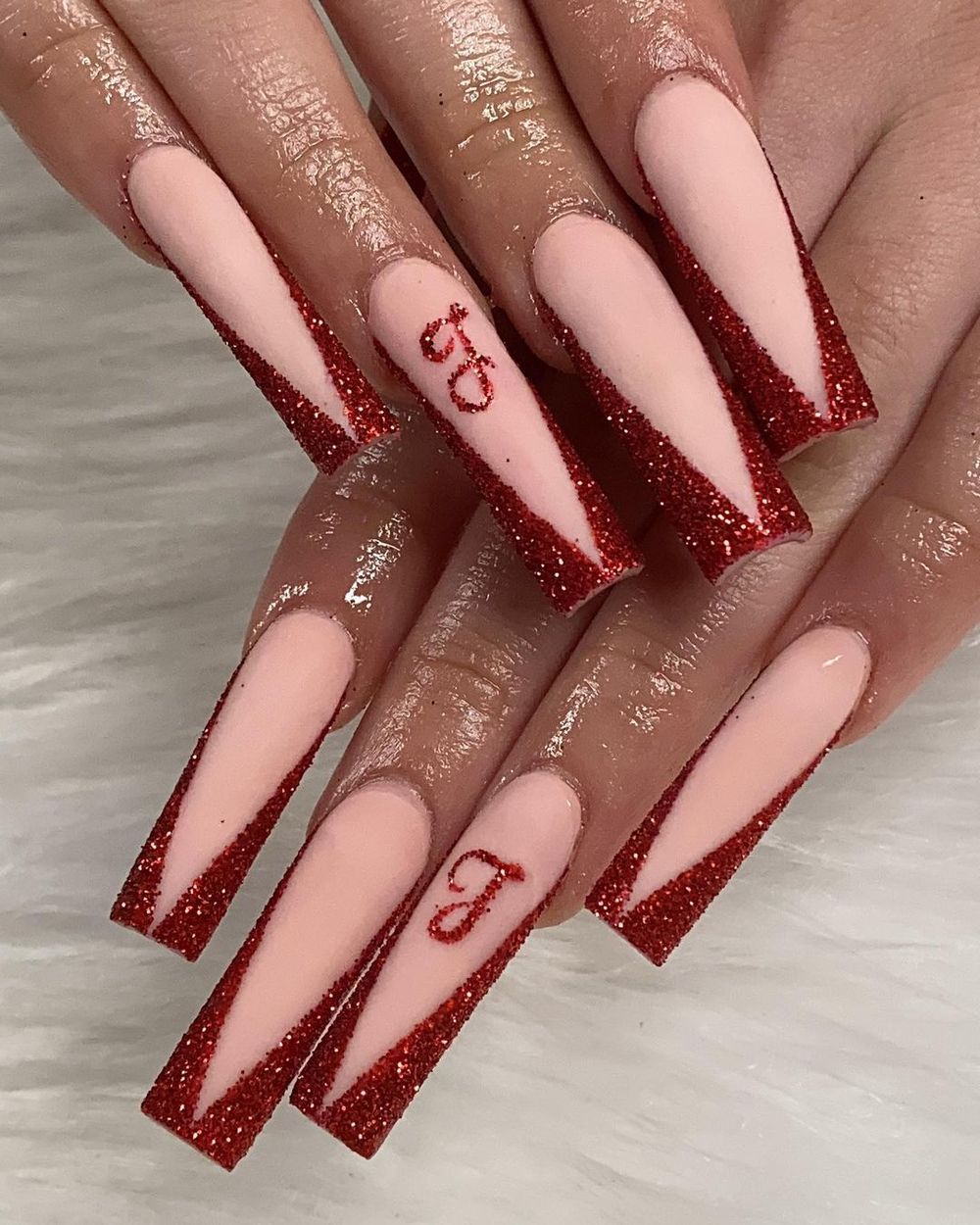 Glittered monogram valentine's day nails