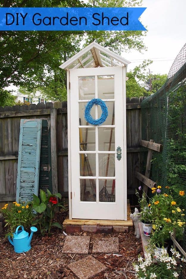 Miniature garden shed from a tall cabinet