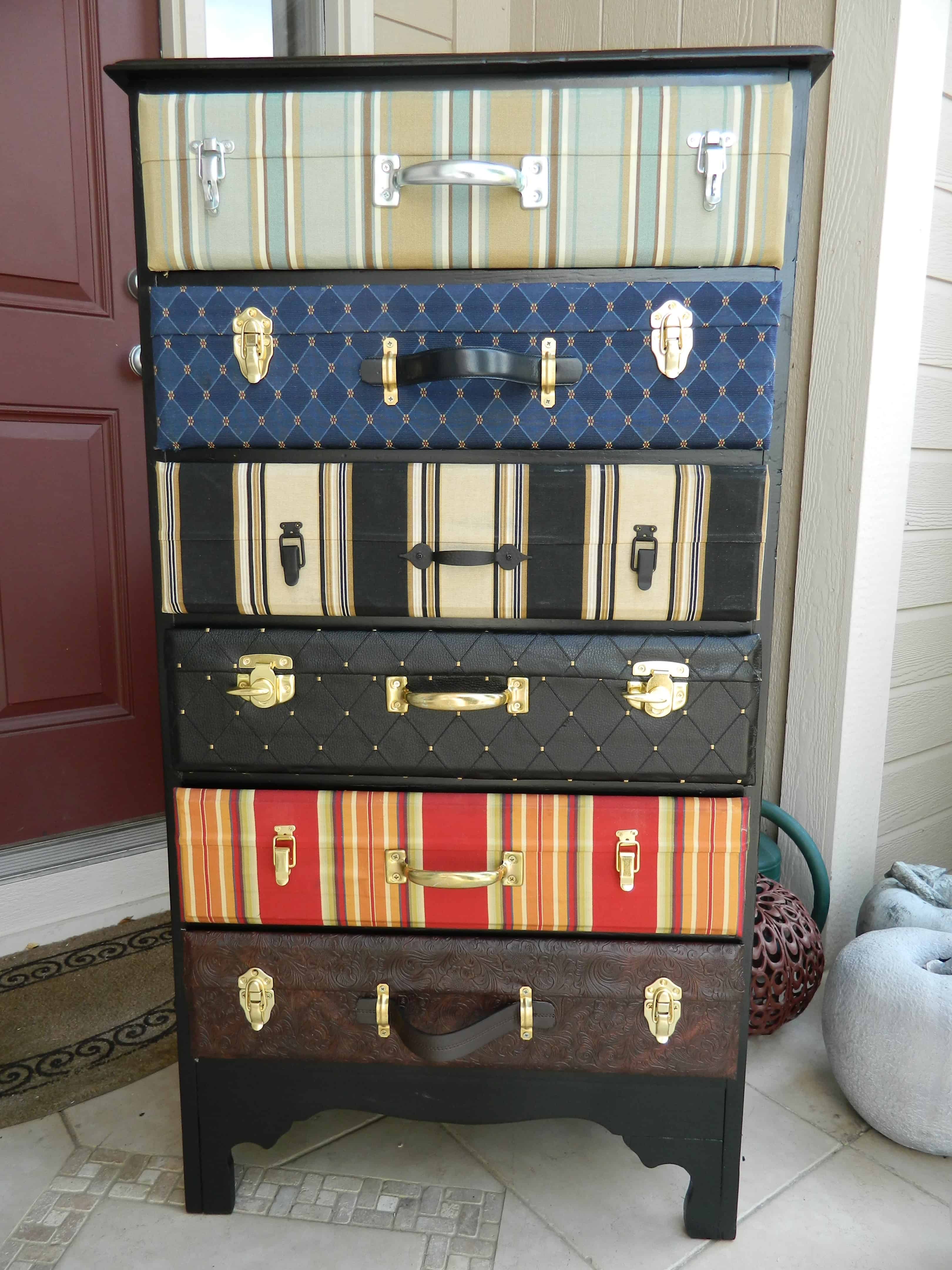 Patterned suitcase dresser