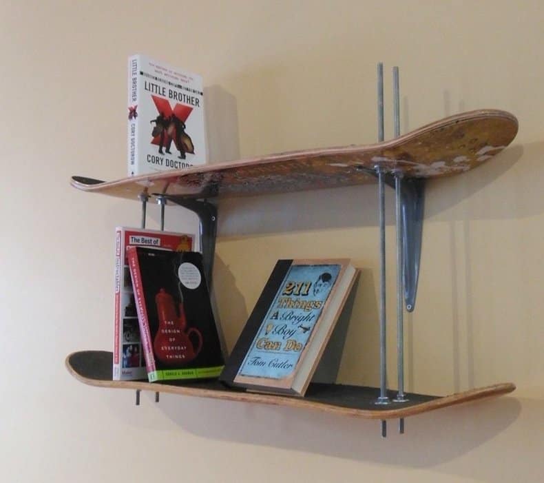 Skateboard bookshelf
