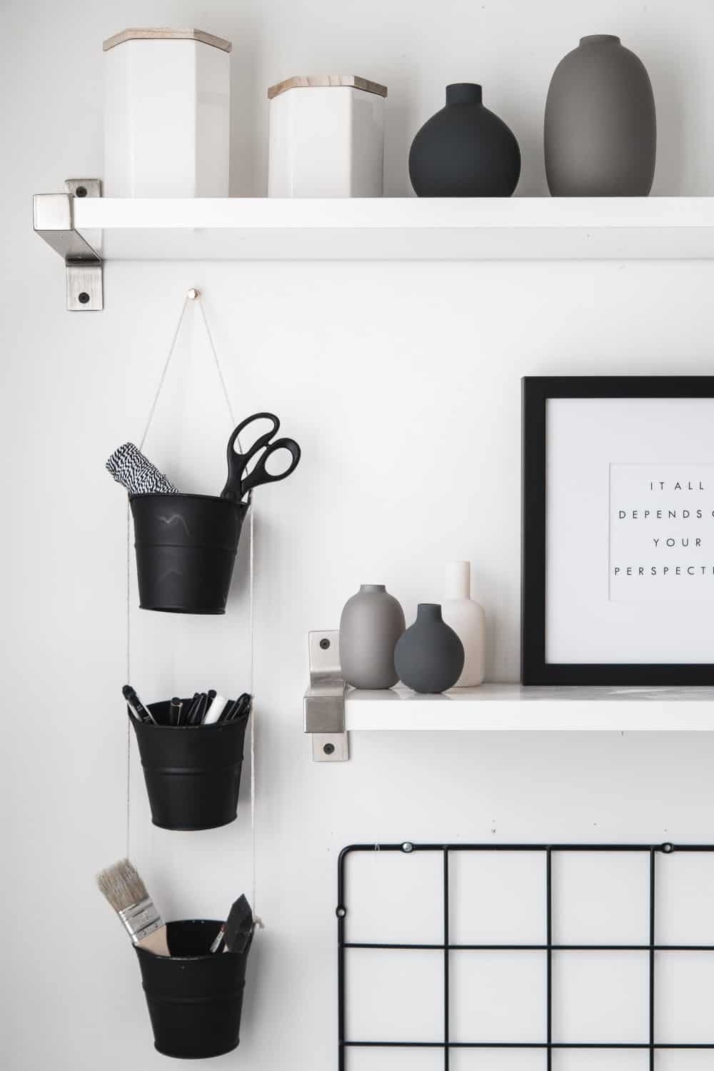 Diy hanging buckets organizer