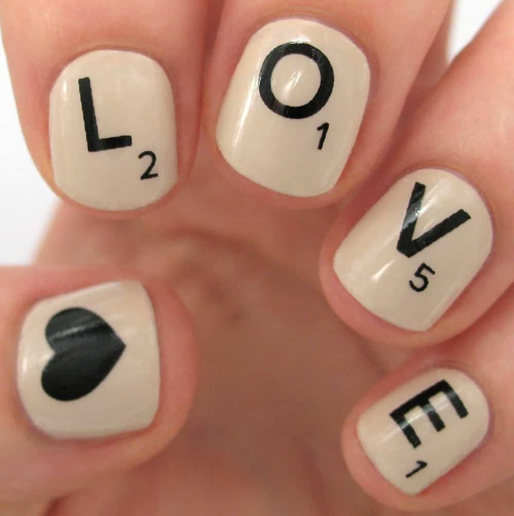 Scrabble - Valentine's Day Nail Ideas