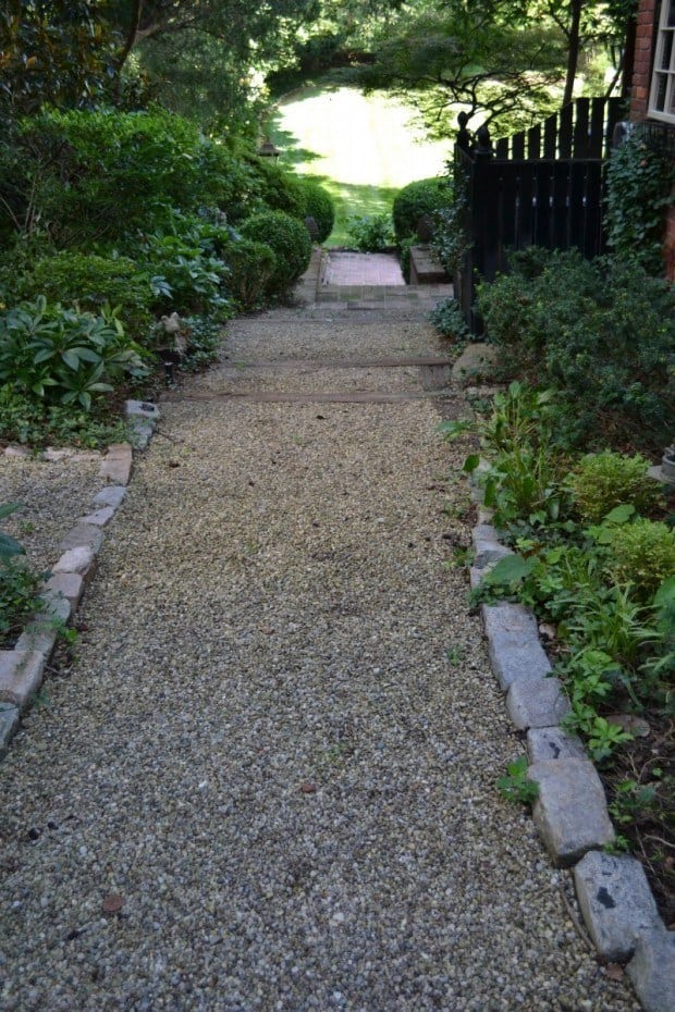 Build a gravel and wooden step path to add depth