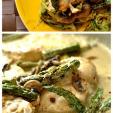 Creamy lemon chicken with mushrooms and asparagus