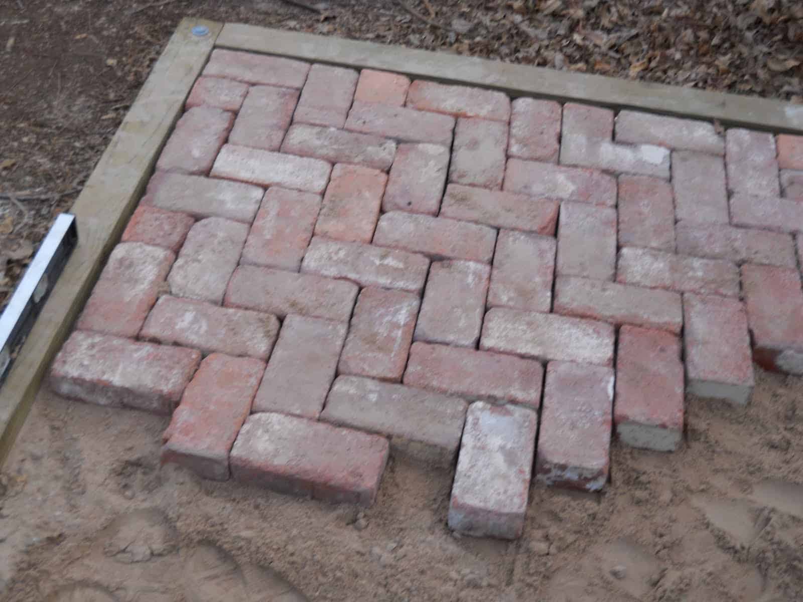 Diy herringbone brick patio