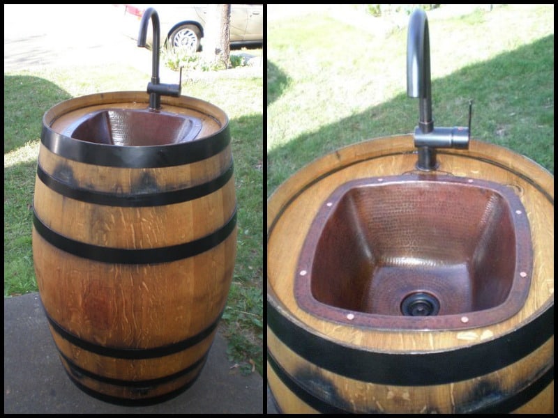 Diy wine barrel outdoor sink
