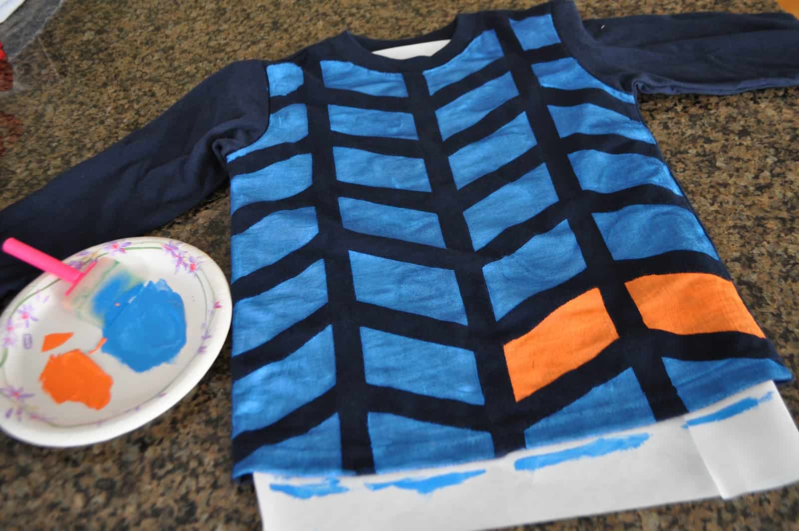 Hand painted colour blocjed herringbone kids shirt