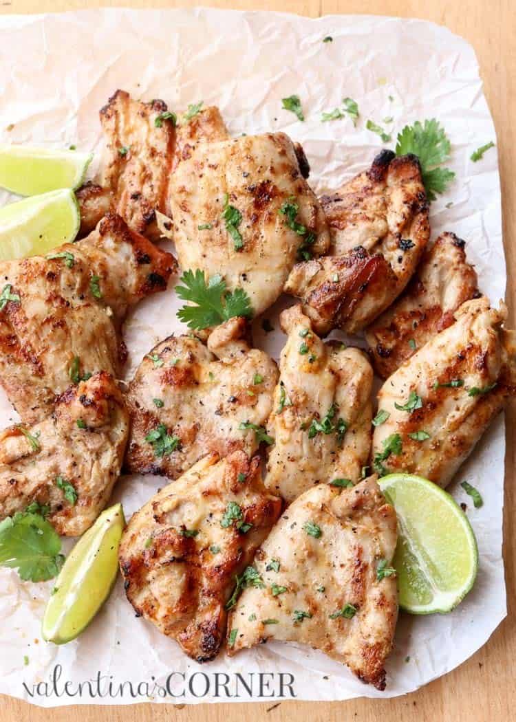 Tender grilled chicken thighs with lime and cilantro