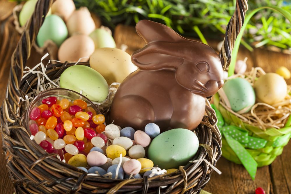 Easter basket with chocolate bunny