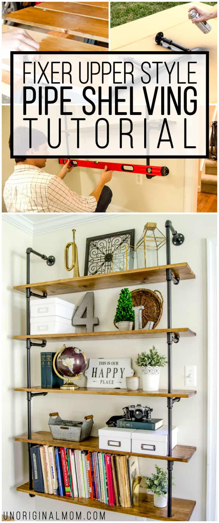Fixer upper style pipe shelving tutorial