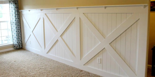 Barn door inspired wainscoting