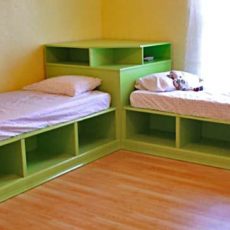Corner twin beds with storage