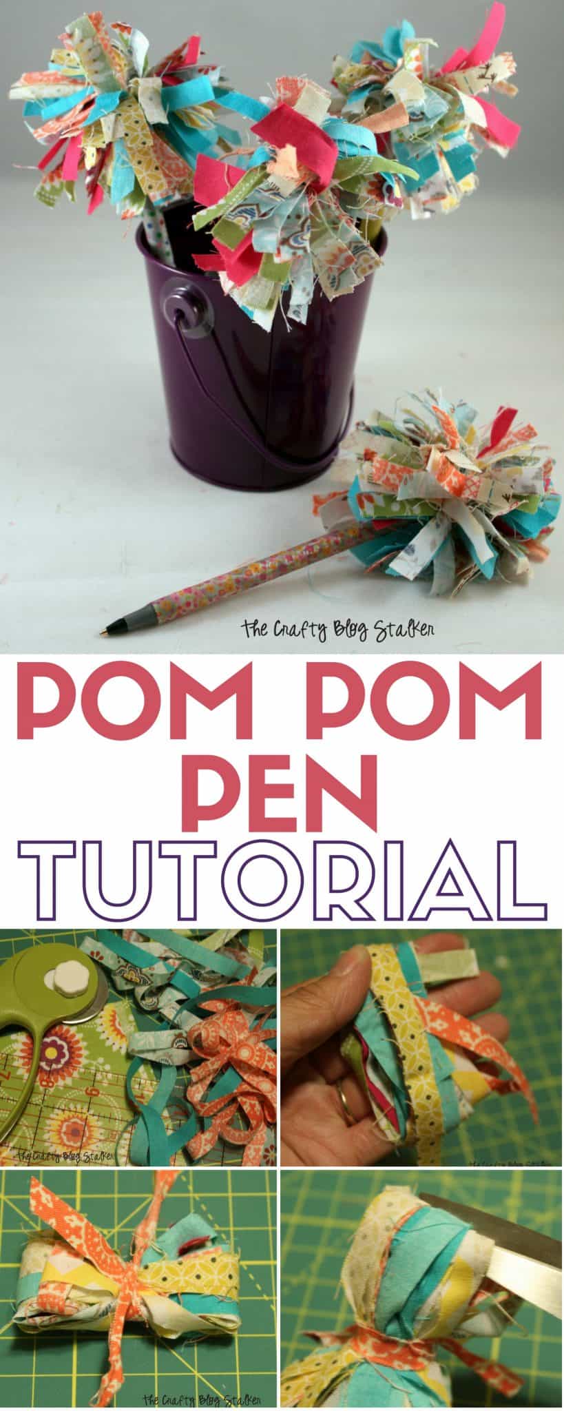 Fabric scrap pom pom pen