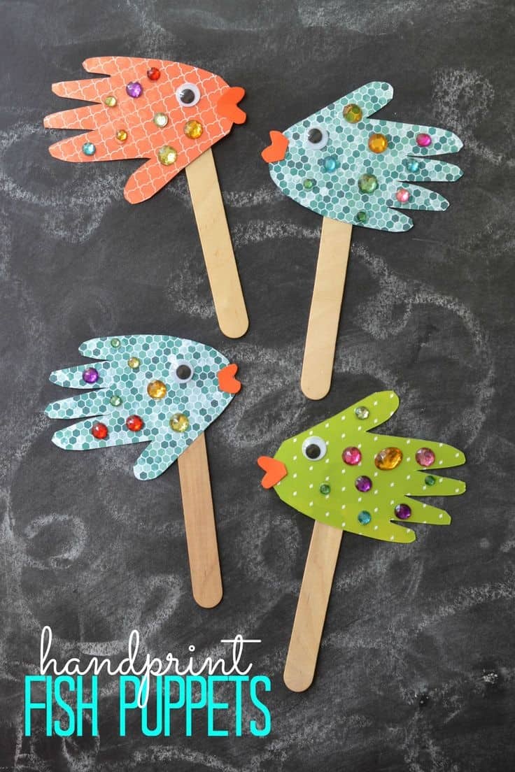 Handprint fish puppets
