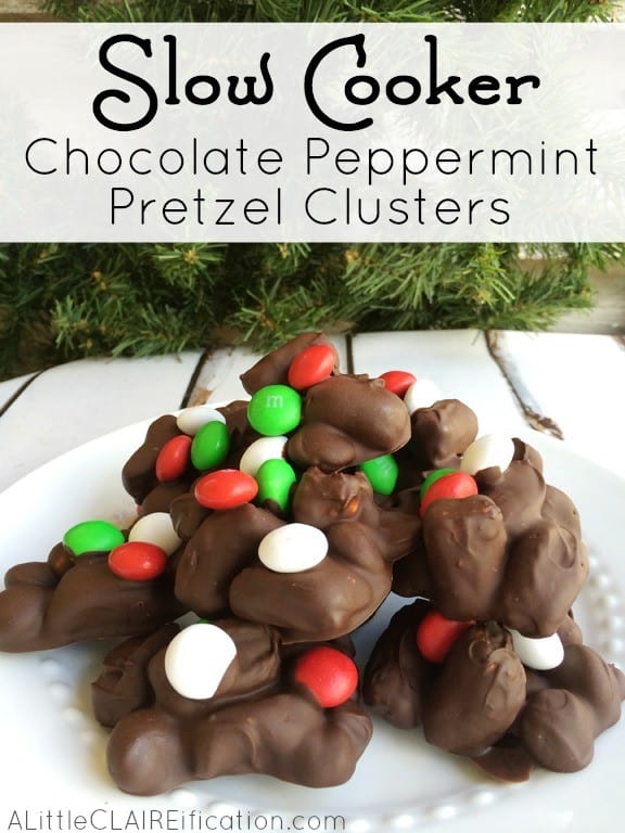 Slow cooker chocolate peppermint pretzel clusters