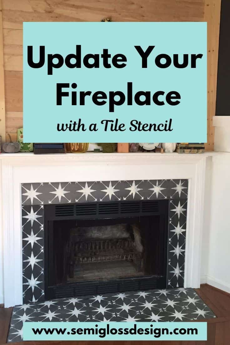 Tile stencil fireplace update