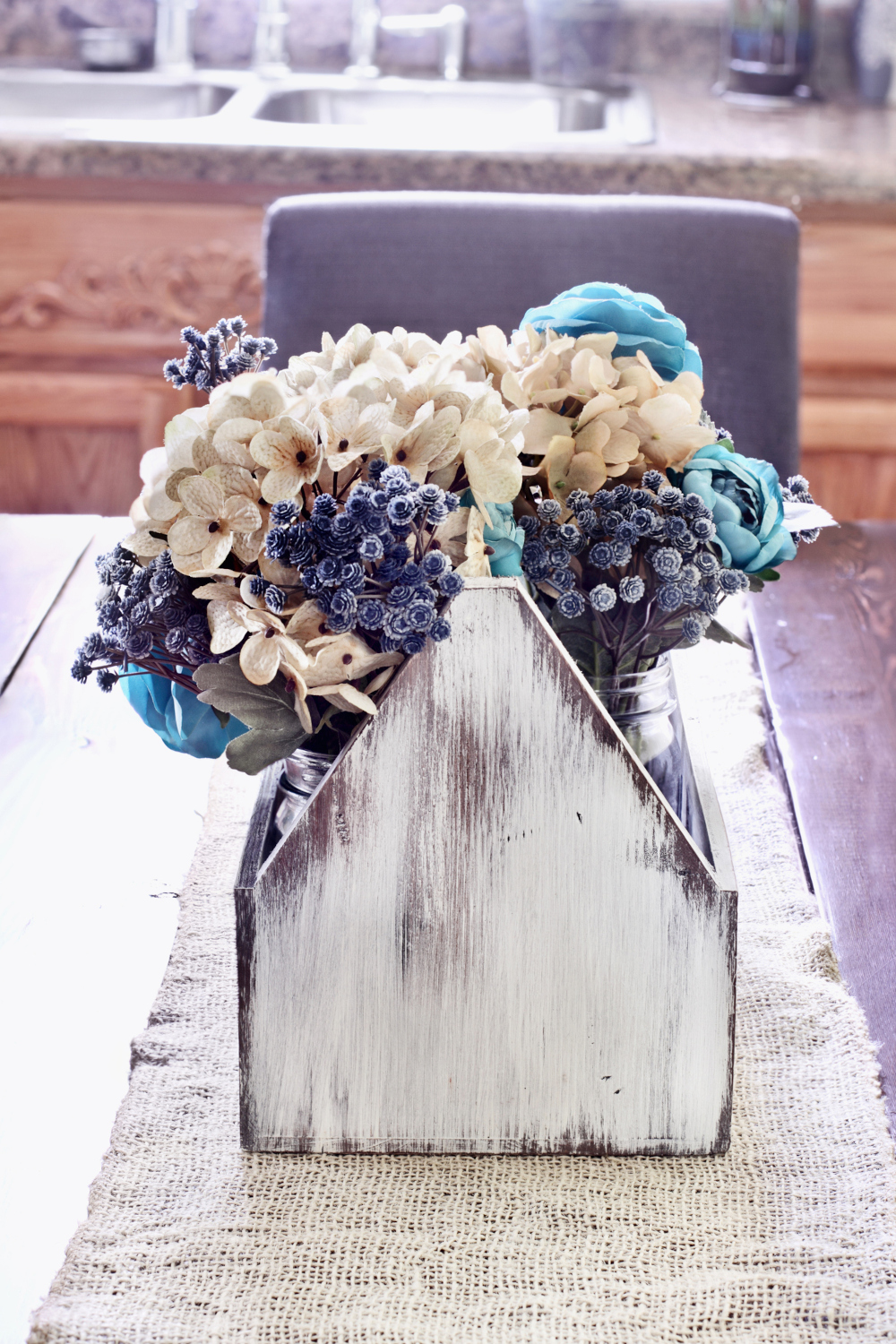 Antique Toolbox - Mason Jar Centerpieces with Flowers