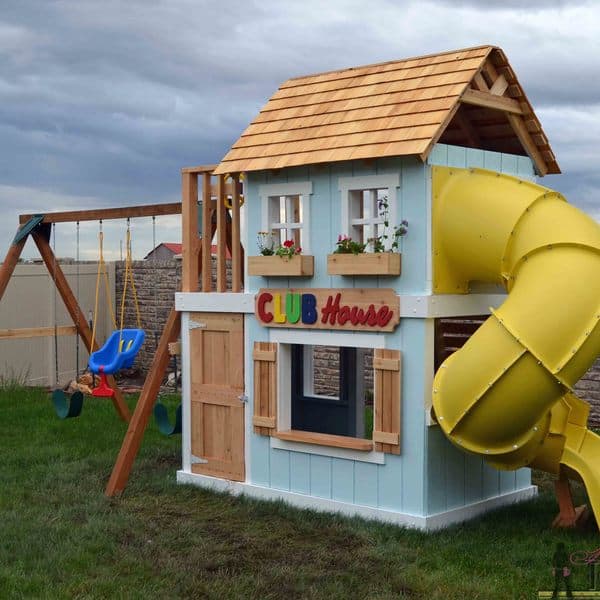 Diy club house and slide swing set