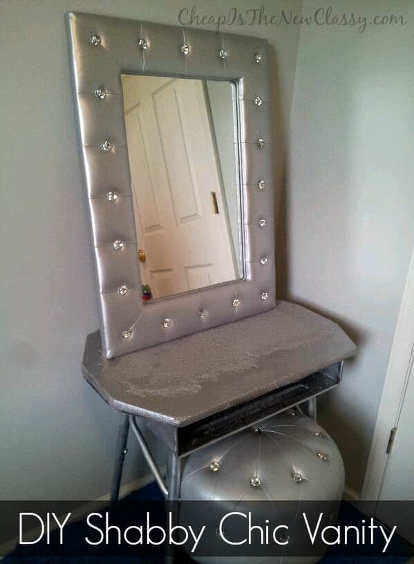 Diy shabby chic vanity with pouf ottoman