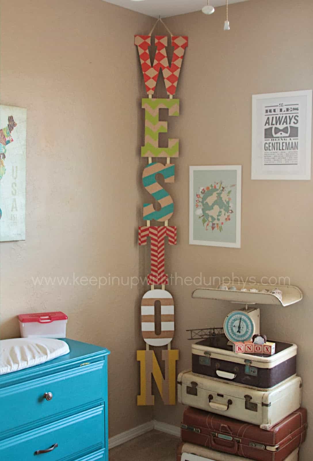 Hand painted vertical wooden letter hanger