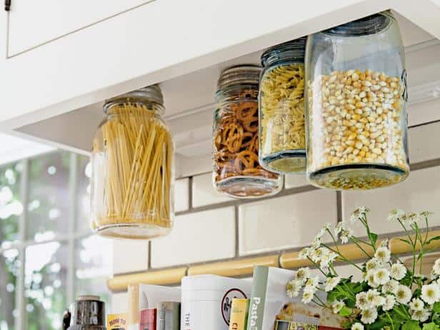 Hanging mason jar storage