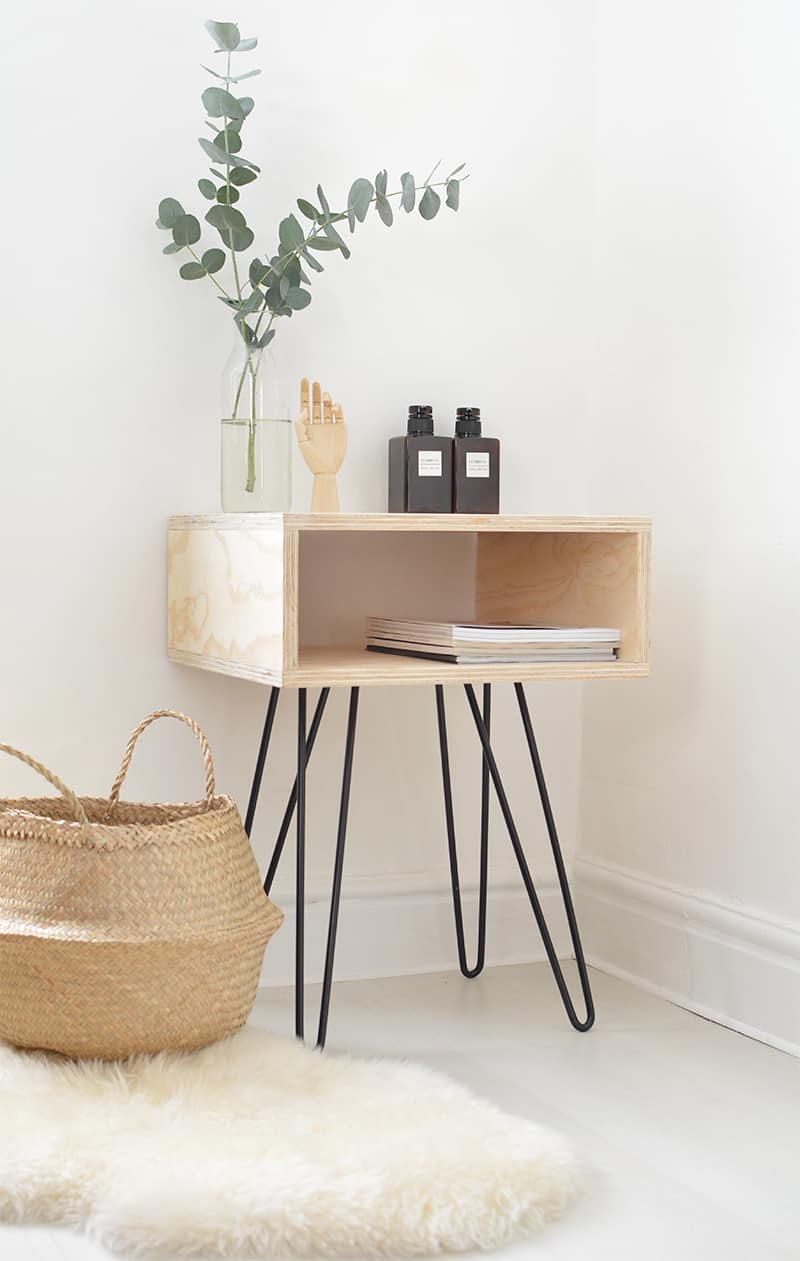 Midcentury hairpin leg and singular crate night stand