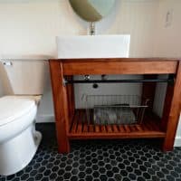 Modern farmhouse inspired bathroom vanity table for small spaces