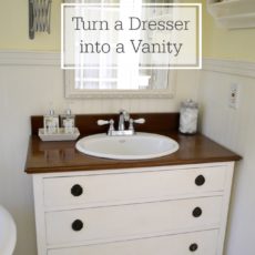 Older dresser into a powder roo, vanity with a sink