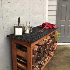 Outdoor firewood storage with countertop