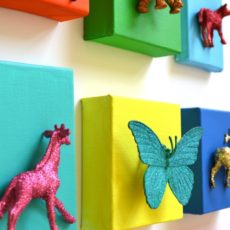 Painted and glittered animal canvases