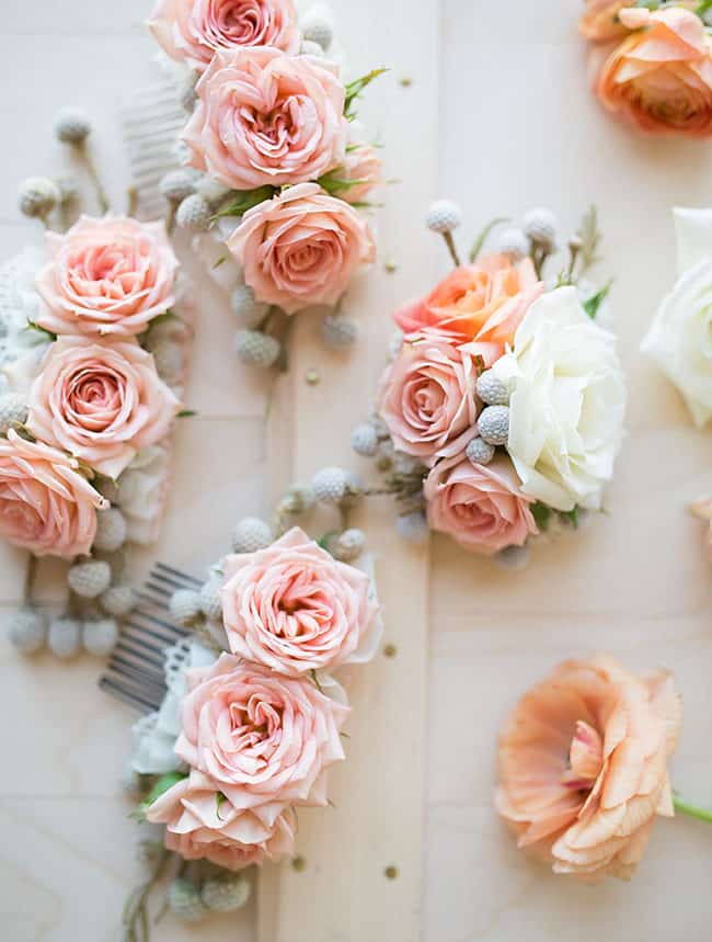 Pink and White Rose - Decorative Hair Combs for Wedding