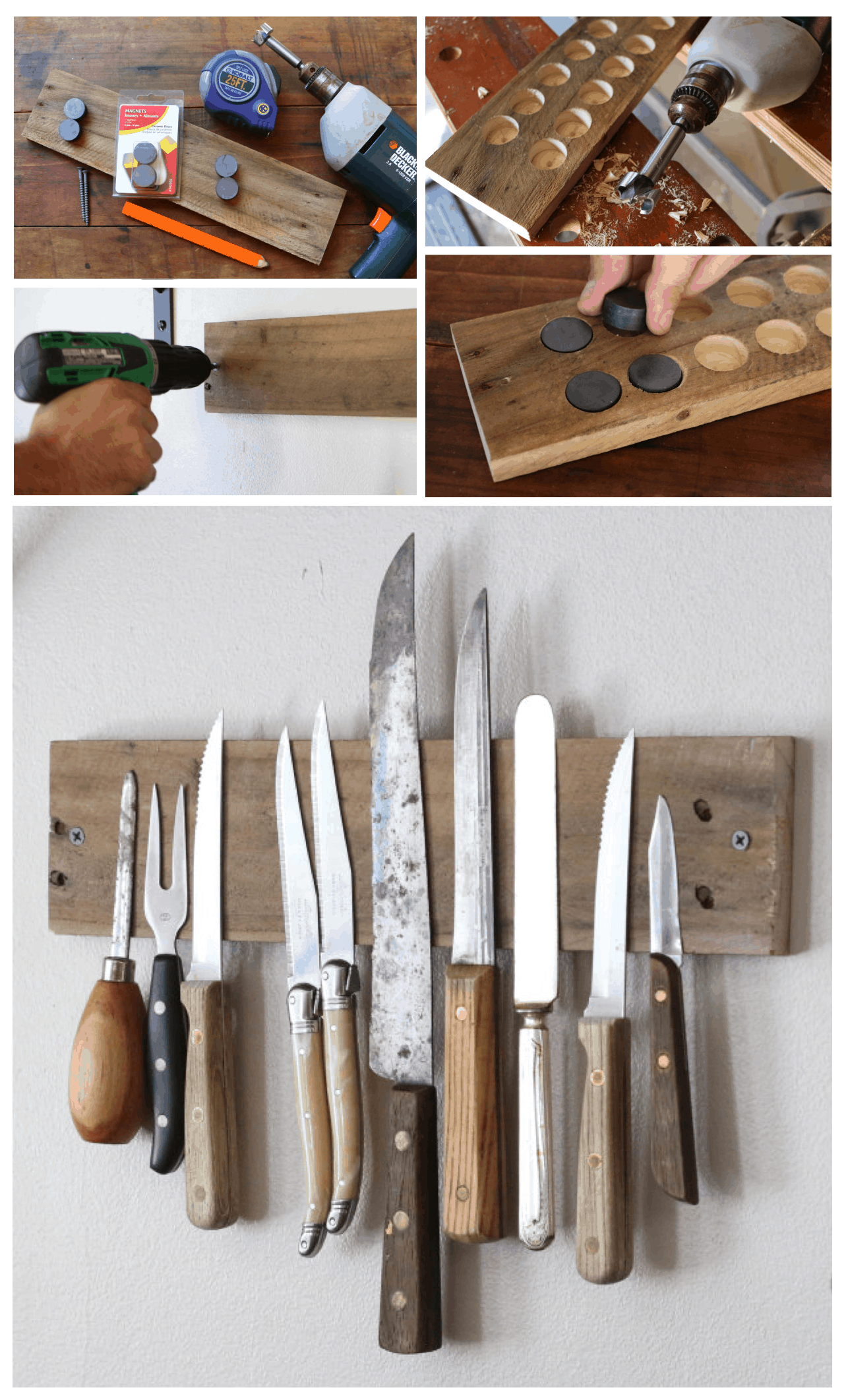 Rustic wood and magnet metal untensils board