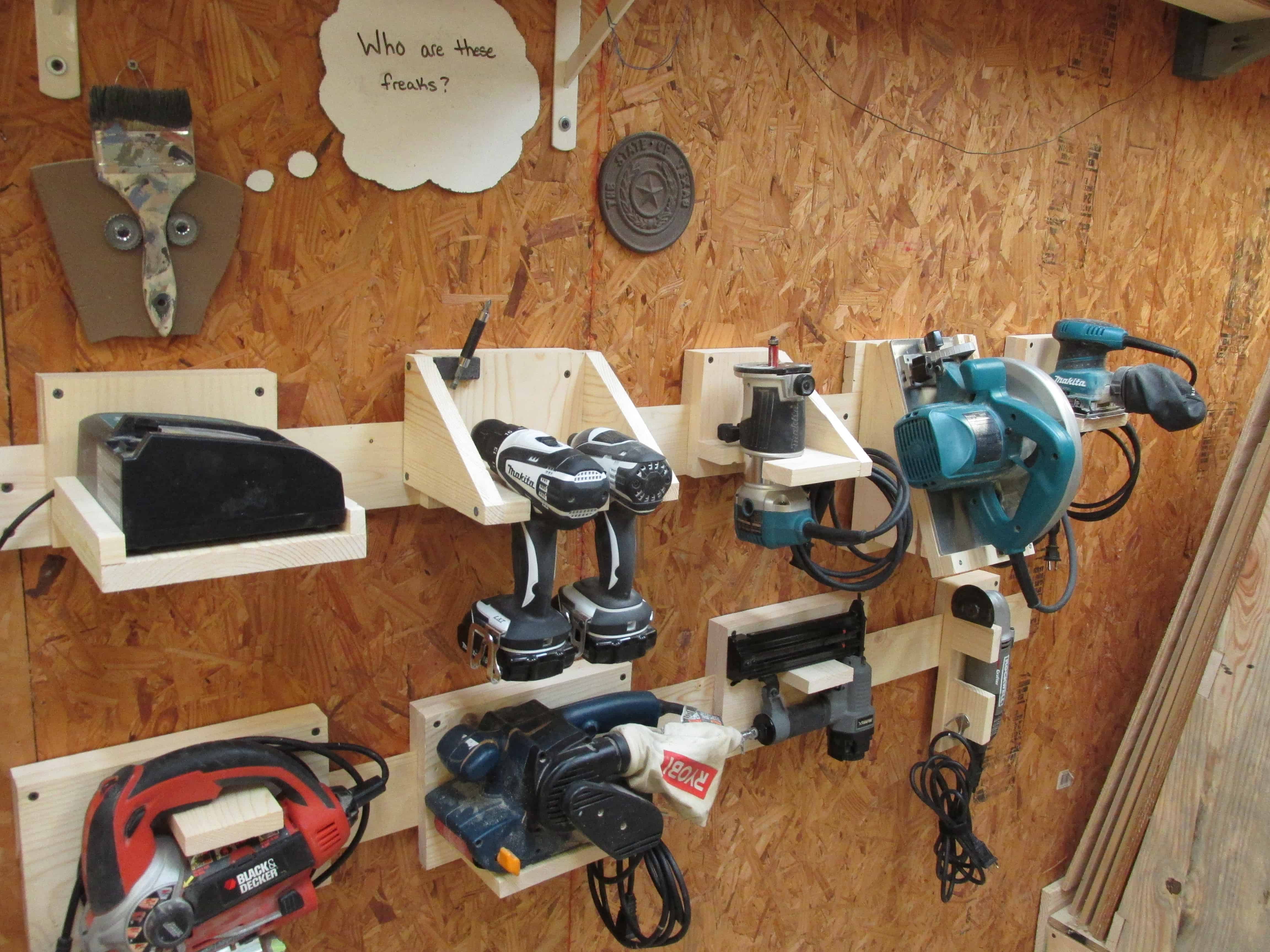 Scrap wood french cleat power tool storage