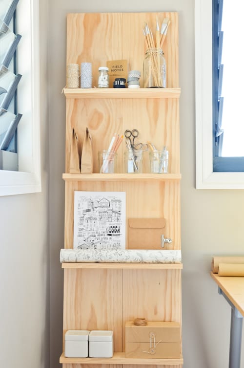 Slanted wood shelf