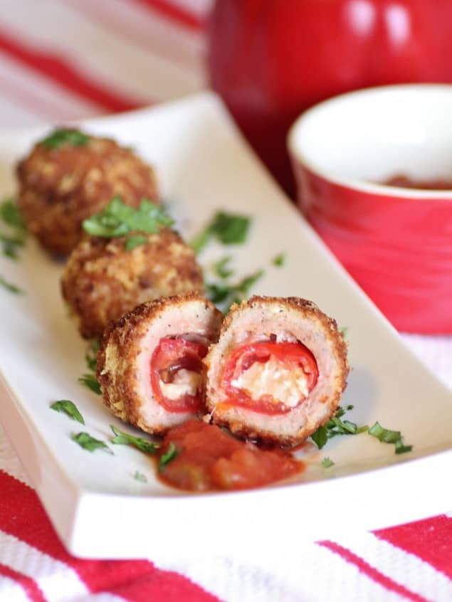 Tomato and cheese stuffed meatballs