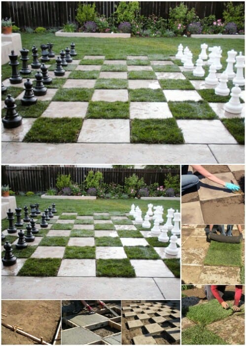 Concrete and sod lawn chess board