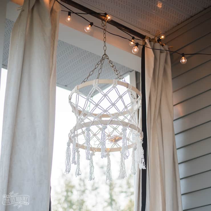 Diy macrame boho chandelier with fairy lights