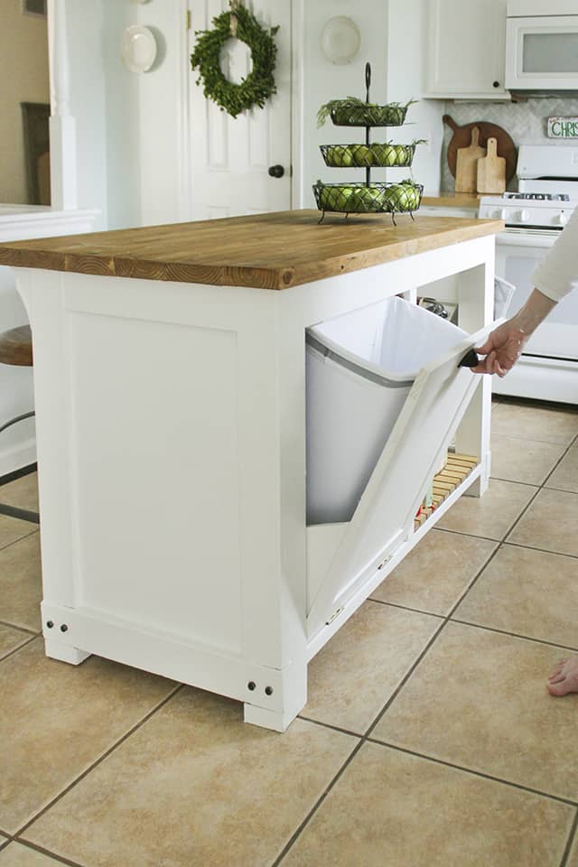 Diy kitchen island with trash storage