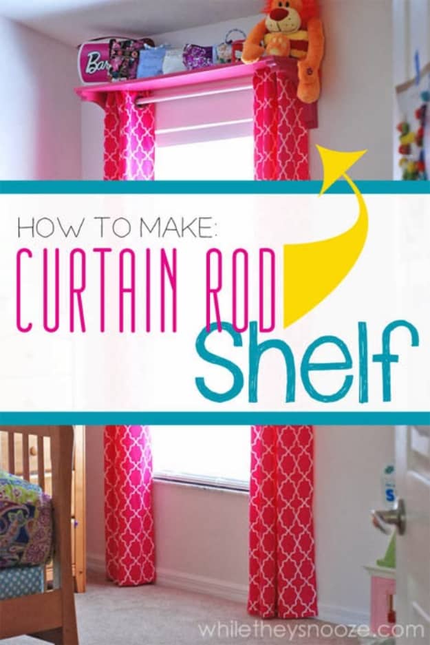 Easy curtain rod shelf