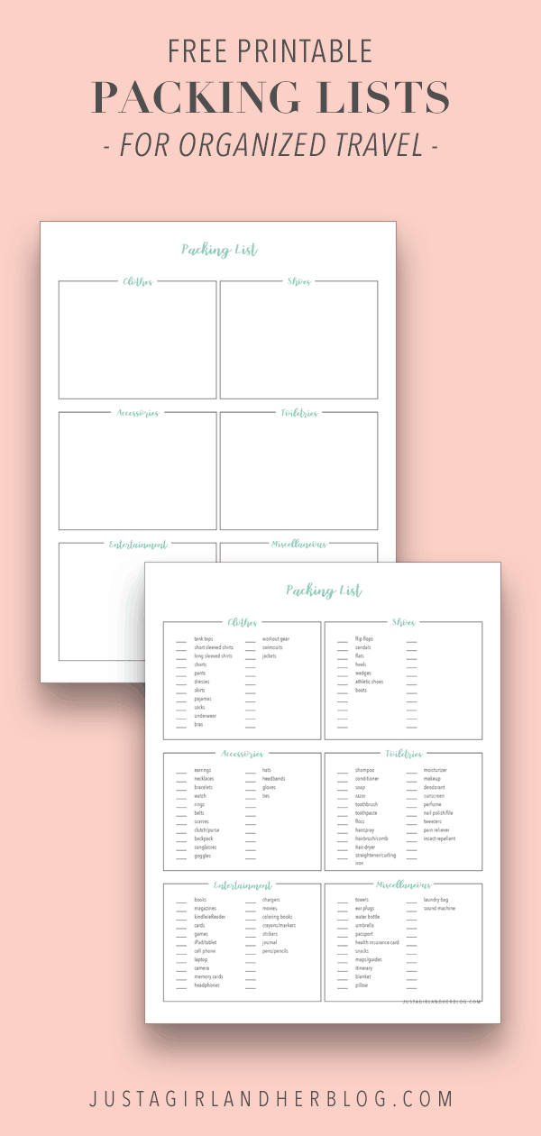 Free printable packing lists