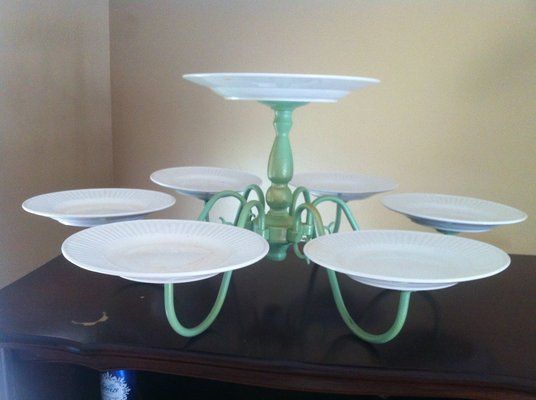 Painted chandelier and plates cake stand