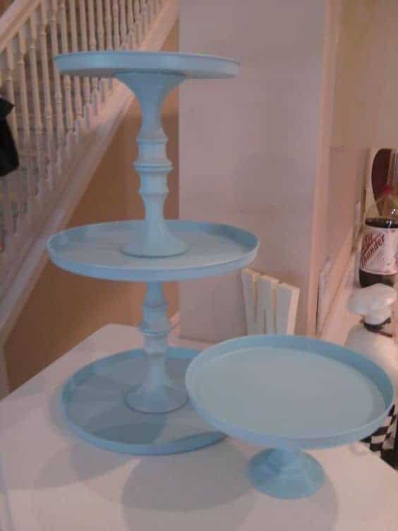 Painted trays and candlesticks cake stand