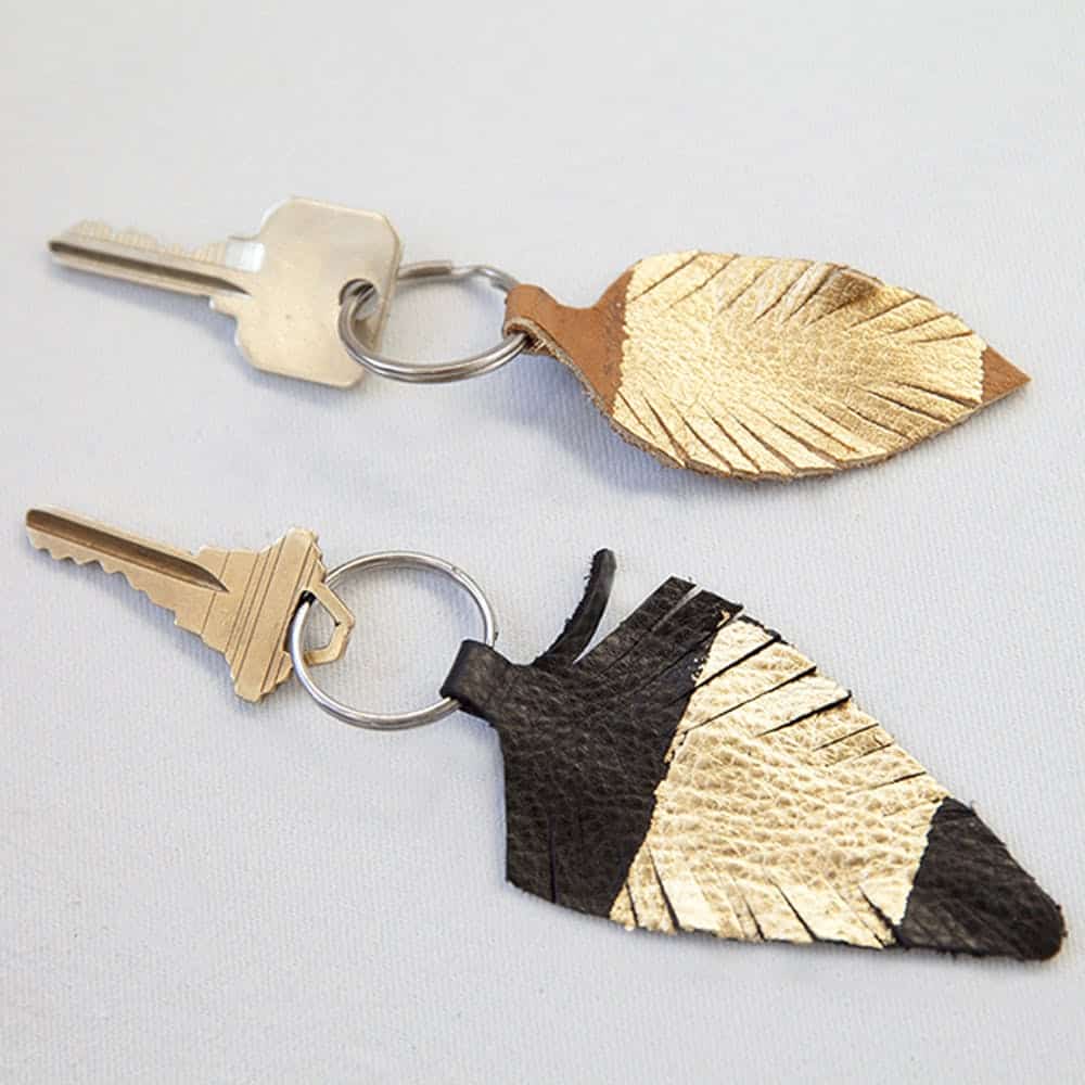 Leather feather keychains diy